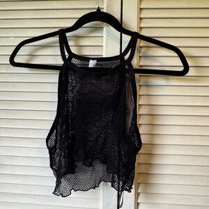 Black Mesh Fishnet Crop Tank Top – Festival/Layering Piece, Size S